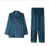Ensemble Pyjama Satin Homme à Rayures Bleu Marine