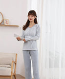 Pyjama Grossesse Coton Rayé Manche Longue Bleu