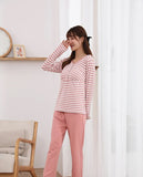 Pyjama Grossesse Coton Rayé Manche Longue Rose