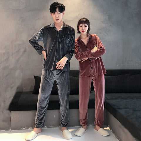 Pyjama pour Couple en Velours à Manches Longues