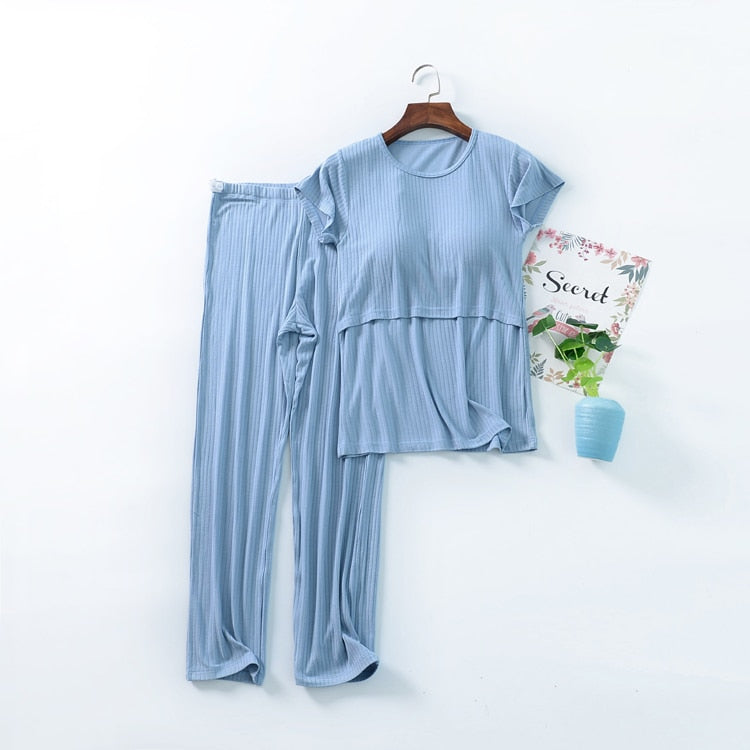 Pyjama court de grossesse et d'allaitement - Gris/Marine