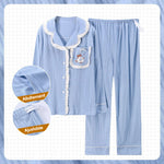 Pyjama Maternité Allaitement Imprimé à Rayures Bleu