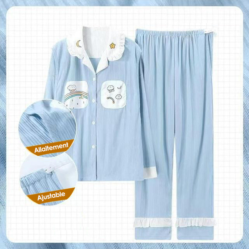 Lohsayamile – pyjama de maternité bleu, Robe de maternité pour allaitement,  ensemble avec motif de feuilles, livraison