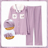 Pyjama Maternité Allaitement Imprimé à Rayures Violet