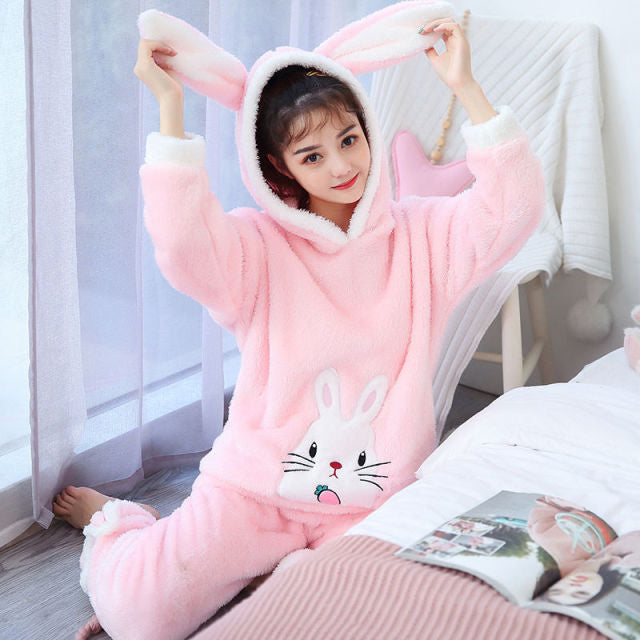Combinaison pyjama pilou à capuche rose femme