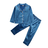 Pyjama Satin Manches Longues Fille Couleur Bleu