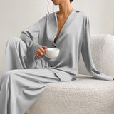 Pyjama Satin Femme Oversize Gris