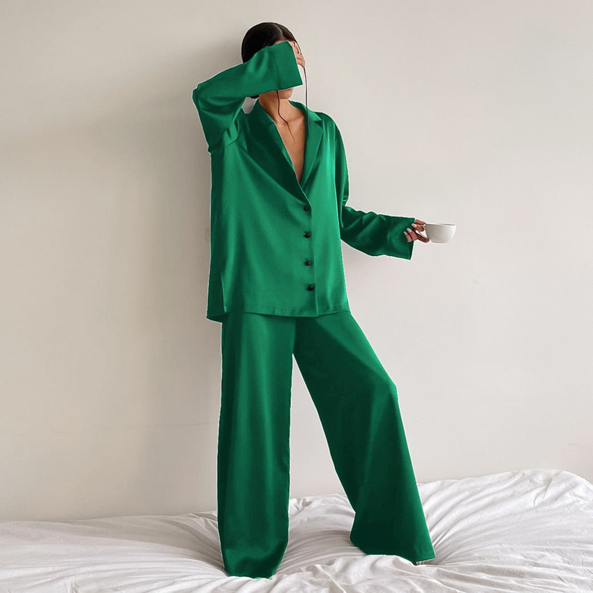Pyjama femme satin vert