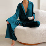 Pyjama Satin Femme Oversize Bleu Cyan