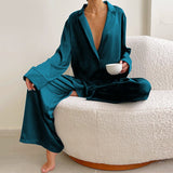 Pyjama Satin Femme Oversize Bleu Cyan