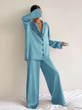 Pyjama Satin Femme Oversize Bleu Cyan Clair