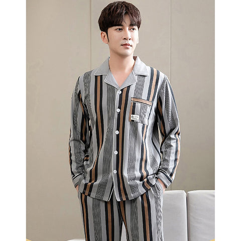 Pyjama Homme été - Ensemble 2 Pièces Manches Longues, Polyester Respirant, Taille élastique, Confort Maison