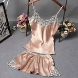 Pyjama Femme 2 Pièces Satin Dentelle - Haut Court & Pantalon Léger - Style Décontracté Et Élégant - 8