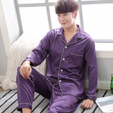 Pyjama pour Couple en Satin à Manches Longues Couleur Violet Homme