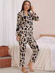 Pyjama Femme Satin Imprimé Beige