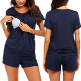 Pyjama Nuit Allaitement en T-shirt et Short Bleu