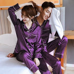 Pyjama pour Couple en Satin à Manches Longues Couleur Violet