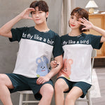 Pyjama pour Couple T-Shirt et Short avec Manches Courtes avec Motif Souris