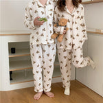 Pyjama pour Couple à Manches Longues avec Motif Ours en Peluche vue de face