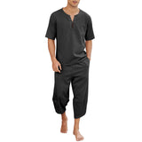 Pyjama Homme Décontracté 2 Pièces en Lin pour l'Été